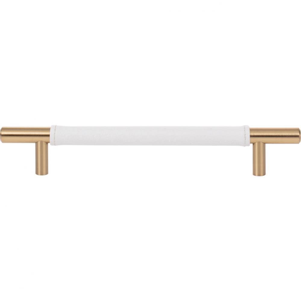 Zanzibar White Leather Pull 6 5/16 Inch (c-c) Warm Brass