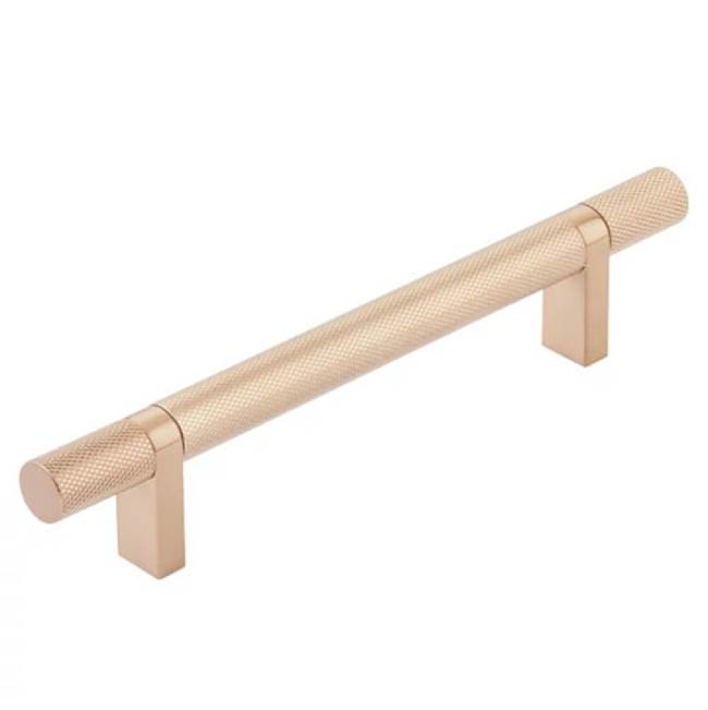 Select Cabinet Pull 5&apos;&apos; C-C,  Rectangular Bar Stem Satin Copper, Knurled Bar Satin Coppe