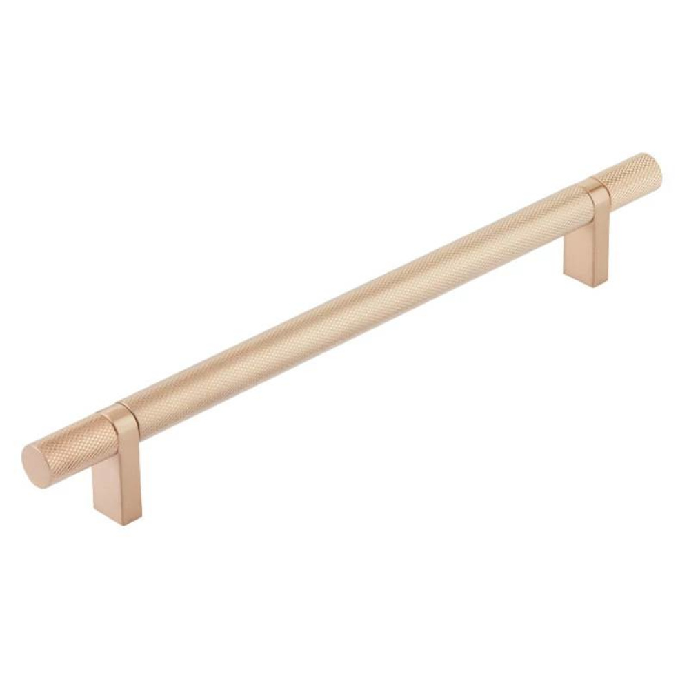 Select Cabinet Pull 8&apos;&apos; C-C, Rectangular Bar Stem Satin Copper, Knurled Bar Satin Copper