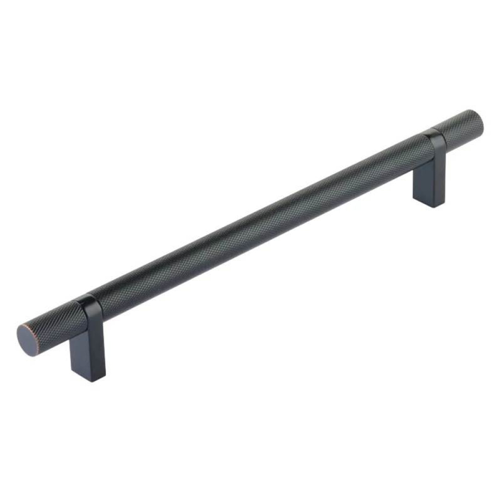 Select Cabinet Pull 8'' C-C, Rectangular Bar Stem Satin Copper, Knurled Bar US10B
