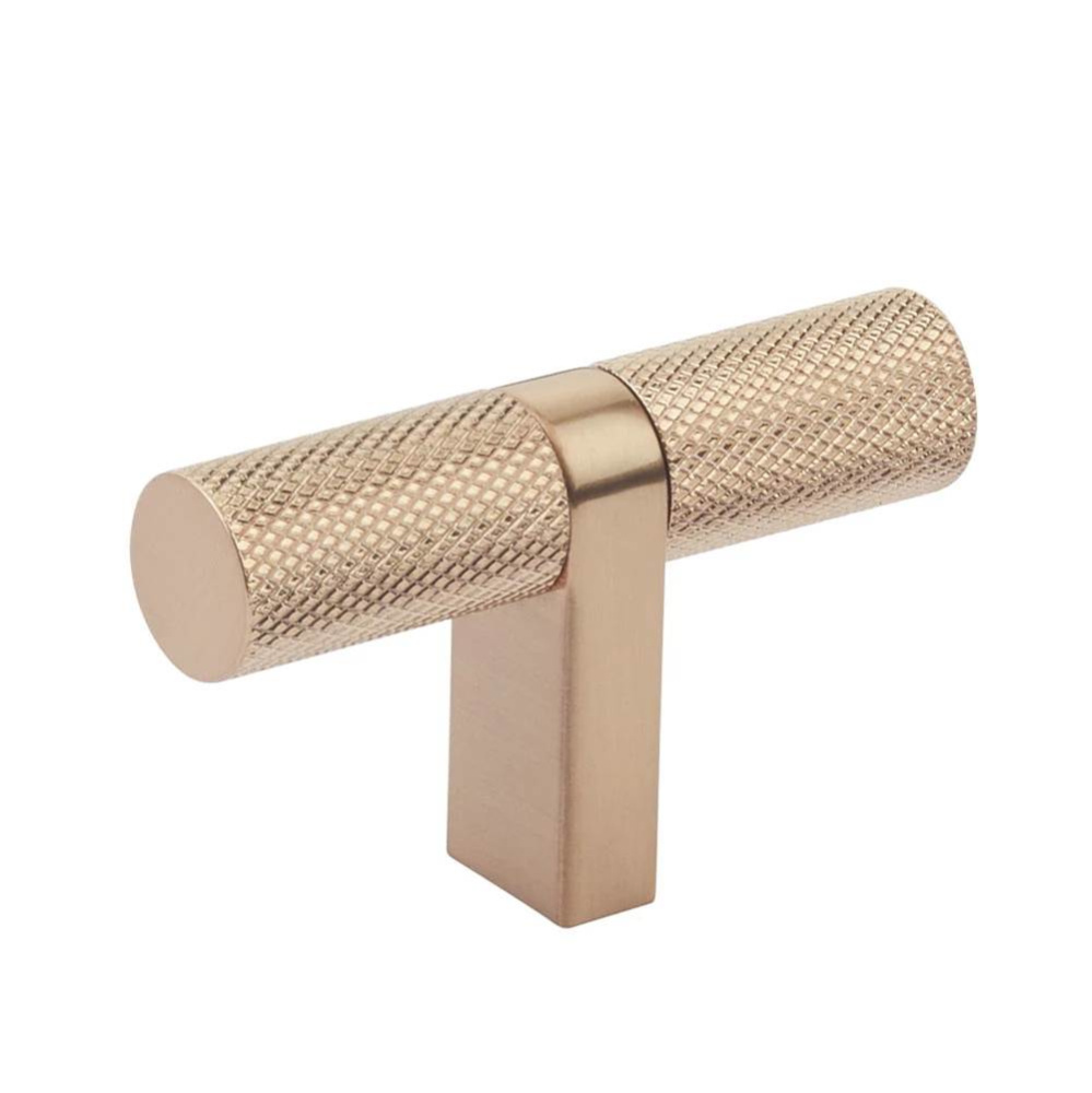 Select Cabinet T-Knob 2-1/4&apos;&apos; overall, Rectangular Bar Stem Satin Copper, Knurled Bar Sa