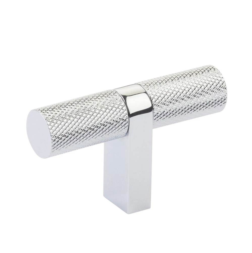 Select Cabinet T-Knob 2-1/4&apos;&apos; overall, Rectangular Bar Stem US26, Knurled Bar US26