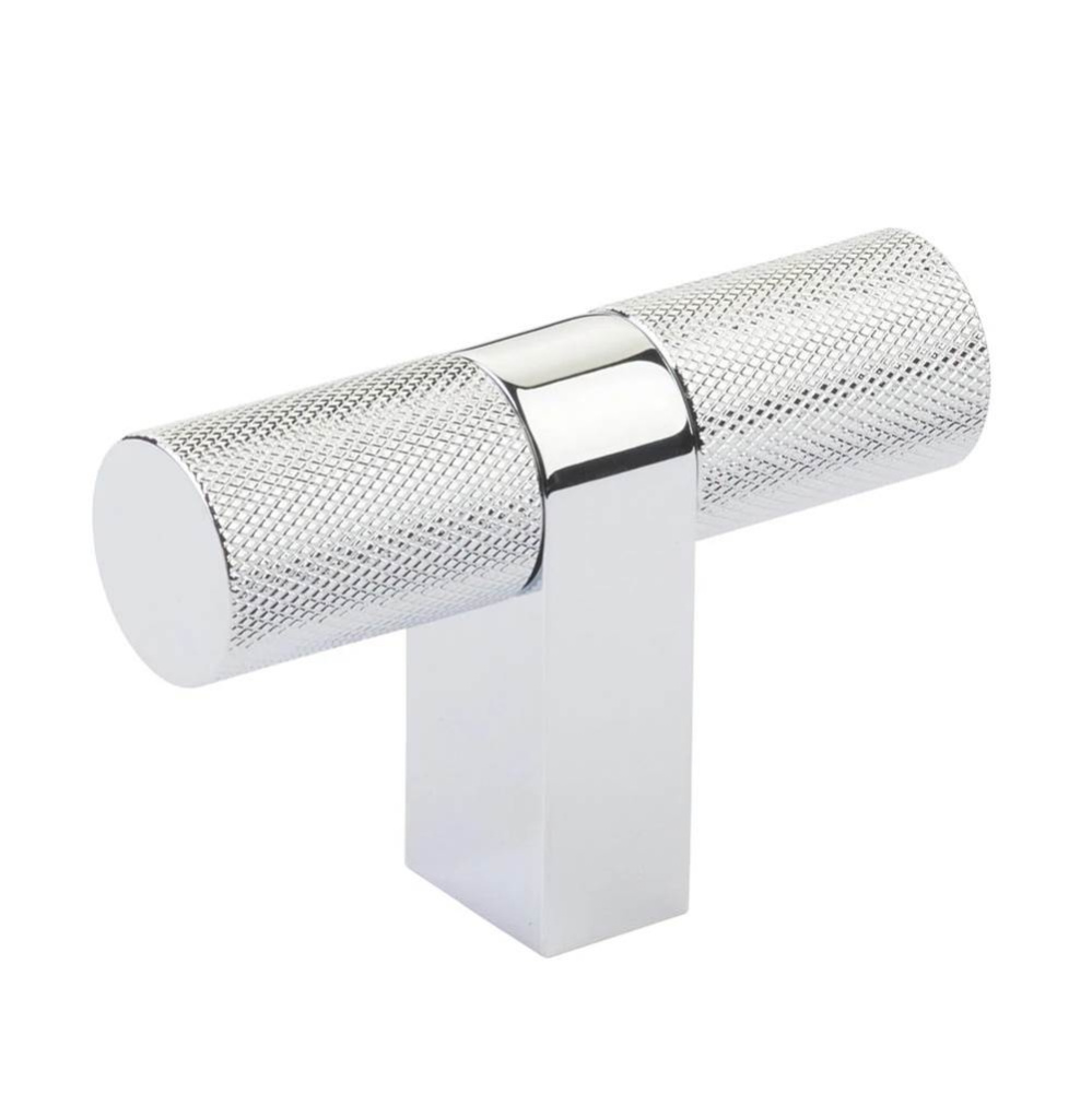 Select Cabinet T-Knob 3-1/8&apos;&apos; overall, Rectangular Bar Stem US26, Knurled Bar US26