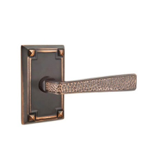Emtek 5205HMLHUS10B - Privacy, Arts and Crafts Rectangular Rosette, Hammered Lever, LH, US10B