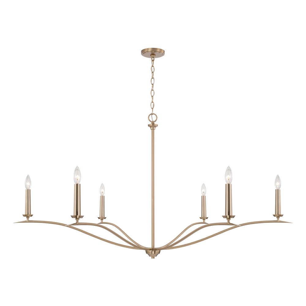 6-Light Elongated Chandelier in Matte Brass