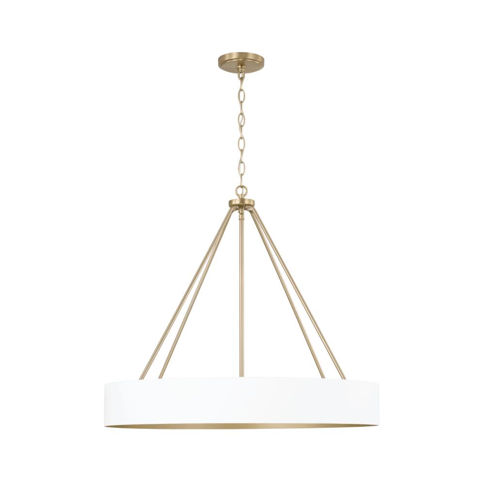 4-Light Modern Circular Metal Chandelier in Matte White with Painted Matte Brass Interior