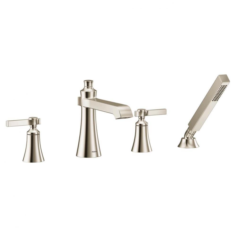 Flara 2-Handle Deck-Mount Roman Tub Faucet Trim Kit with Handshower in Polished Nickel (Valve Sold