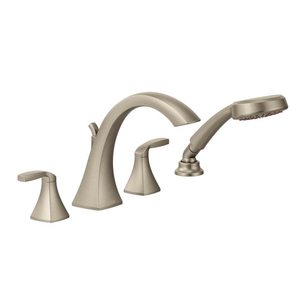 Voss 2-Handle High-Arc Roman Tub Faucet Trim Kit with Hand Shower in Brushed Nickel (Valve Sold Se