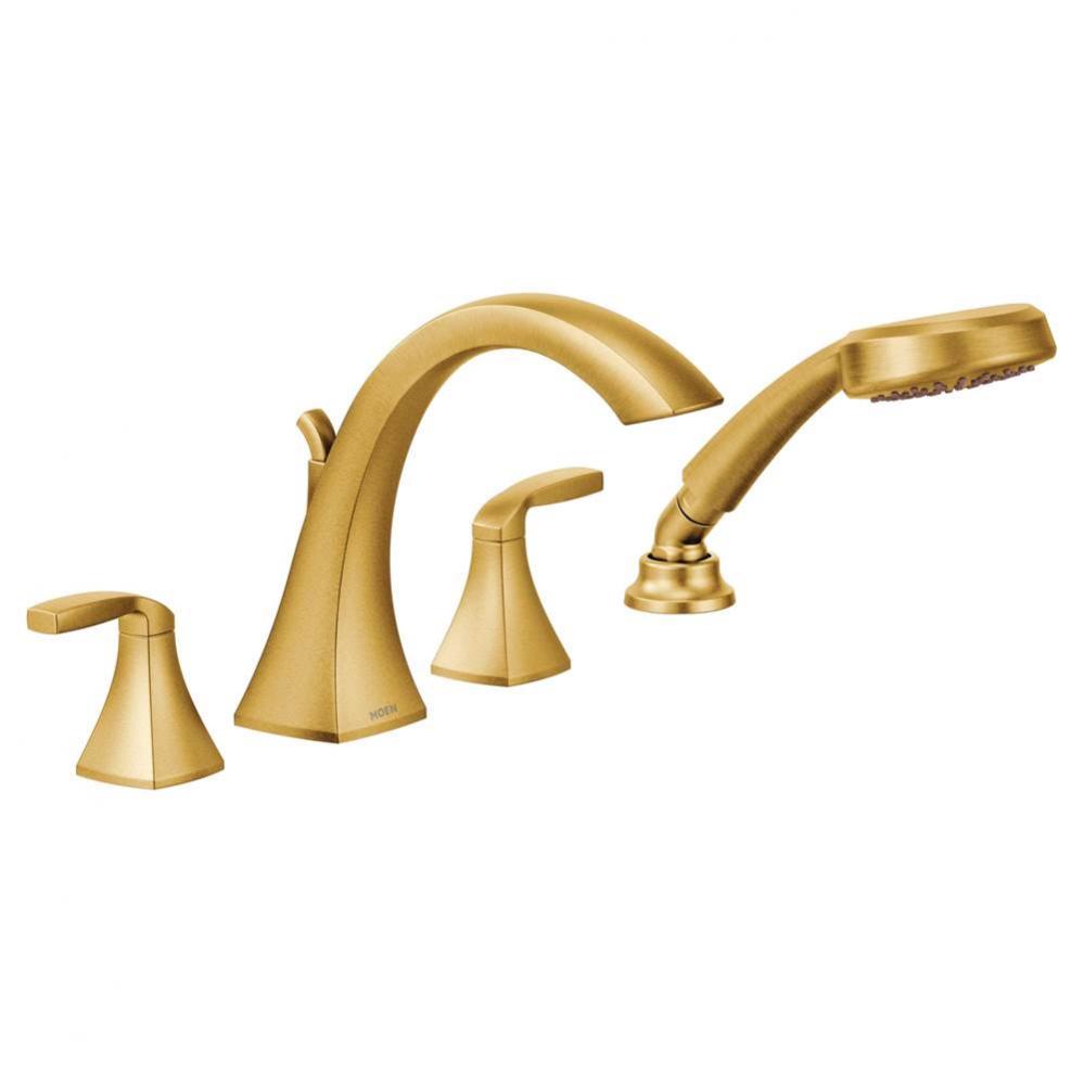 Voss 2-Handle High-Arc Roman Tub Faucet Trim Kit with Hand Shower in Brushed Gold (Valve Sold Sepa