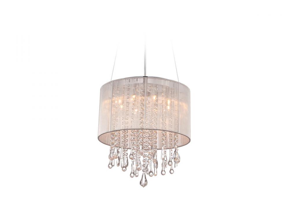 Beverly Dr. Round Silver Silk String Shade And Crystal Dual Sconce