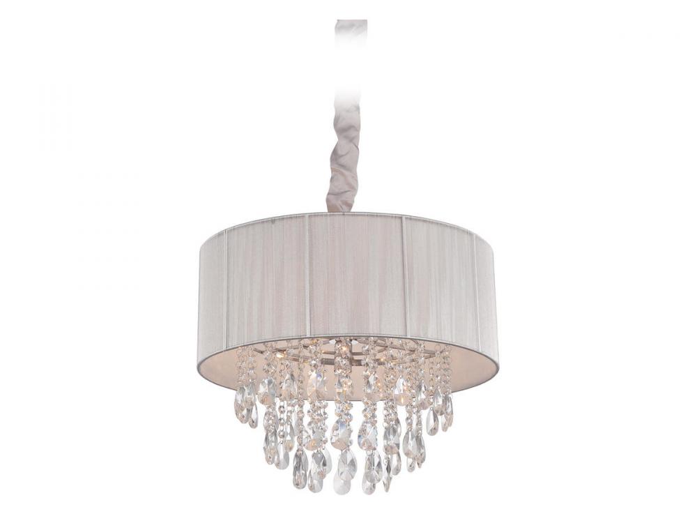 Vineland Ave. Silver Lined Silk String Shade And Crystal Hanging Fixture