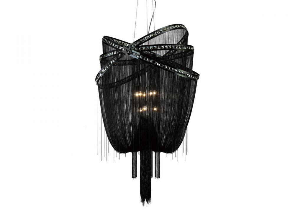 Wilshire Blvd. Black Steel Chain Foyear Hanging Fixture