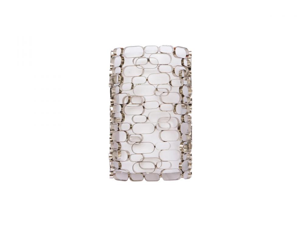 Ventura Blvd.  Polish Nickel Oval Pattern / White Slik Shade Wall Sconce