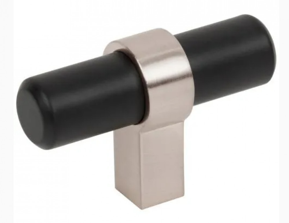 2" Overall Length Matte Black with Satin Nickel Key Grande Cabinet "T" Knob