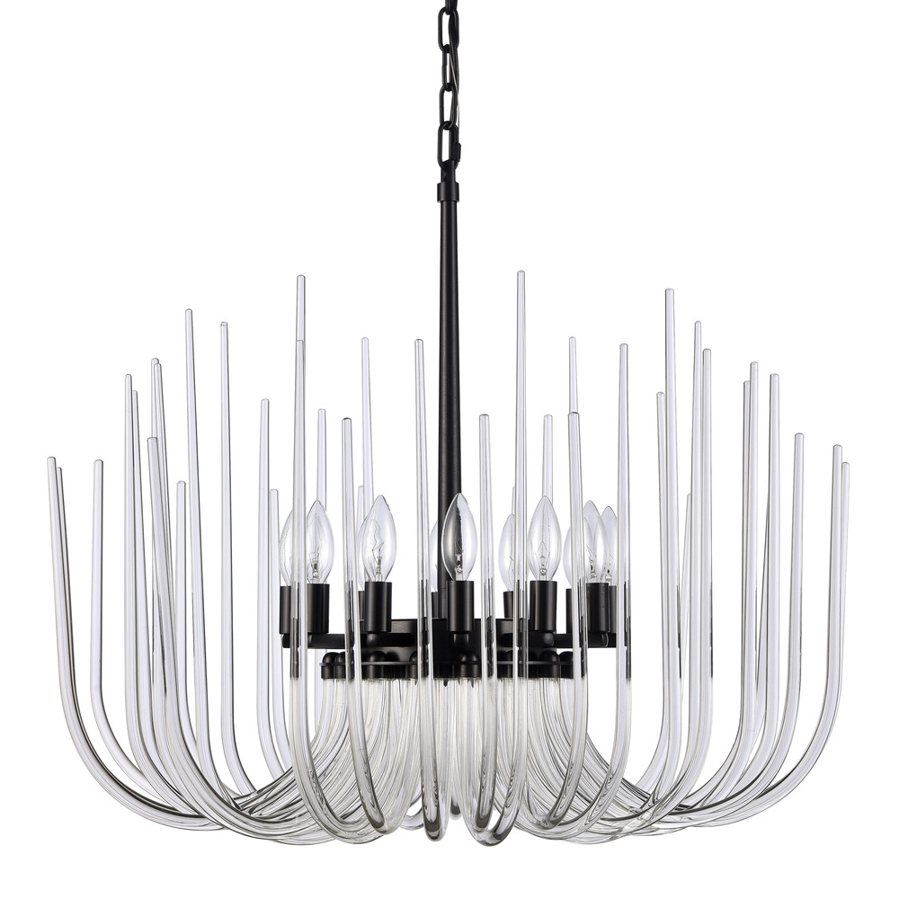 Astoria 30&#34; 12-Light, Curved Glass Chandelier in Brushed Black