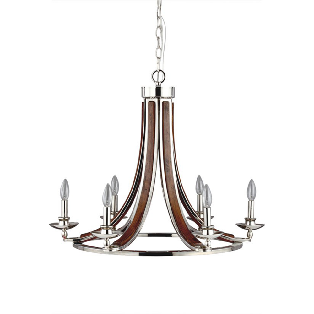Solstice 28&#34; 6-Light, Wooden Candle Chandelier in Polished Nickel
