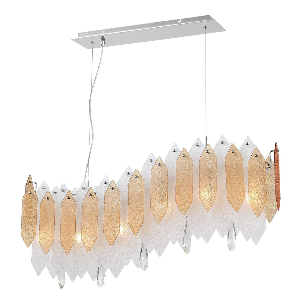 Stratus 40&#34; 6-Light, Linear Amber Glass Chandelier in Chrome