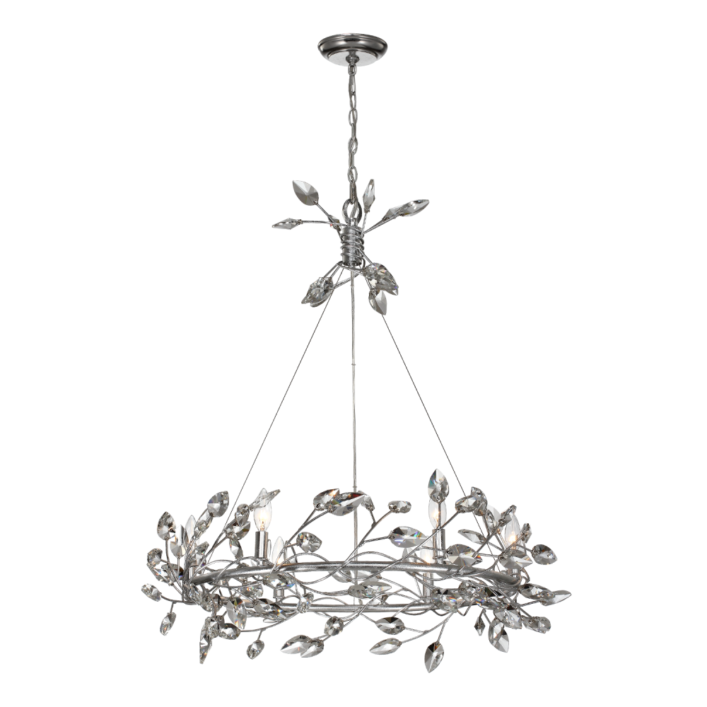 Misthaven 31&#34; 6-Light, Organic Clear Crystal Chandelier in Silver