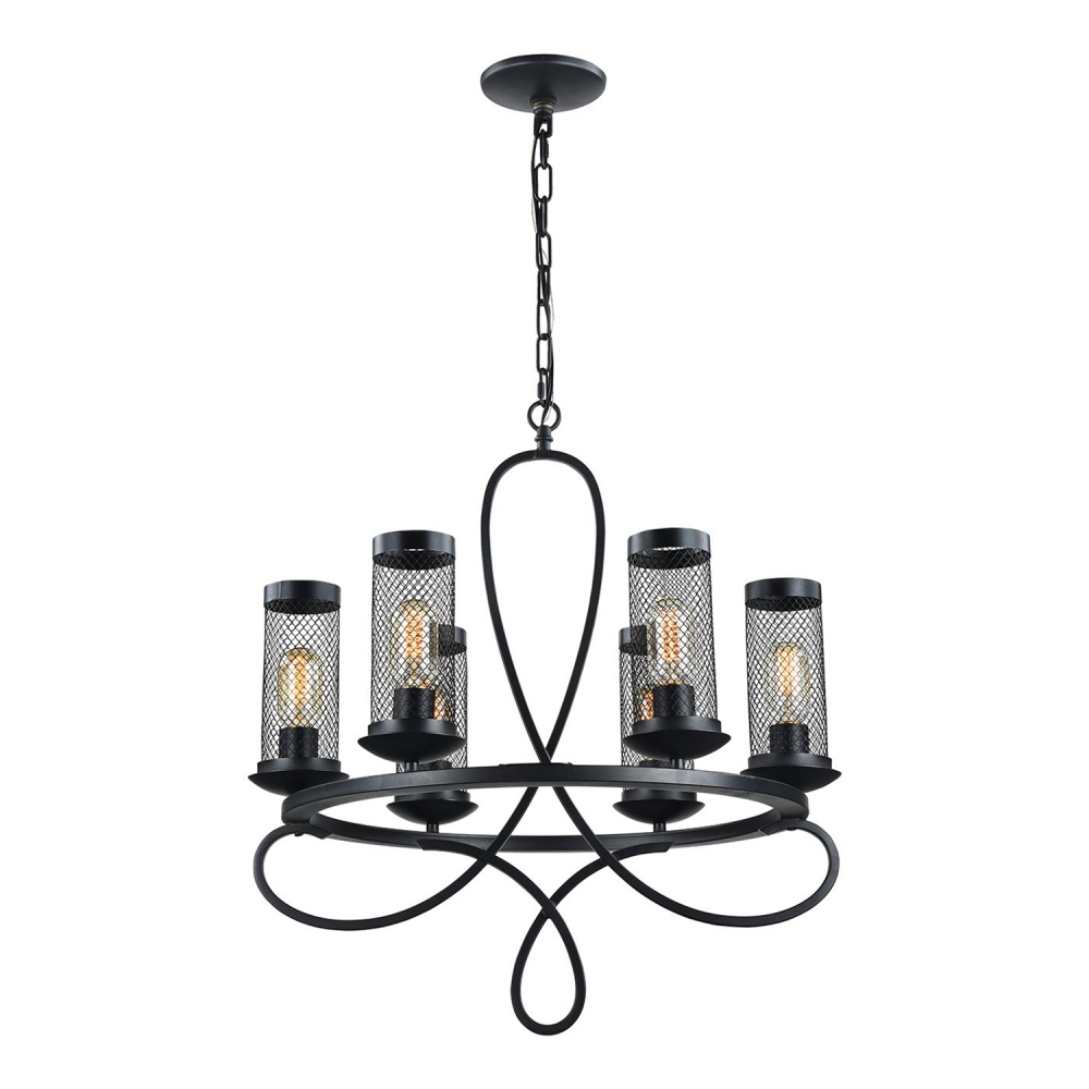 Kenosha 23&#34; 6-Light, Rustic Iron Chandelier in Black