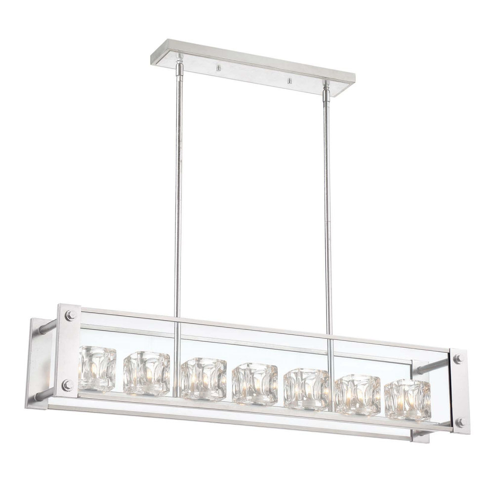 Cavern 42&#34; 7-Light, Linear Crystal Chandelier in Silver Leaf
