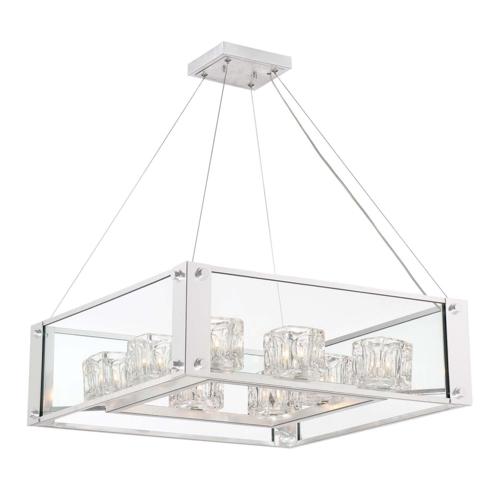 Cavern 25&#34; 8-Light, Linear Crystal Chandelier in Silver Leaf