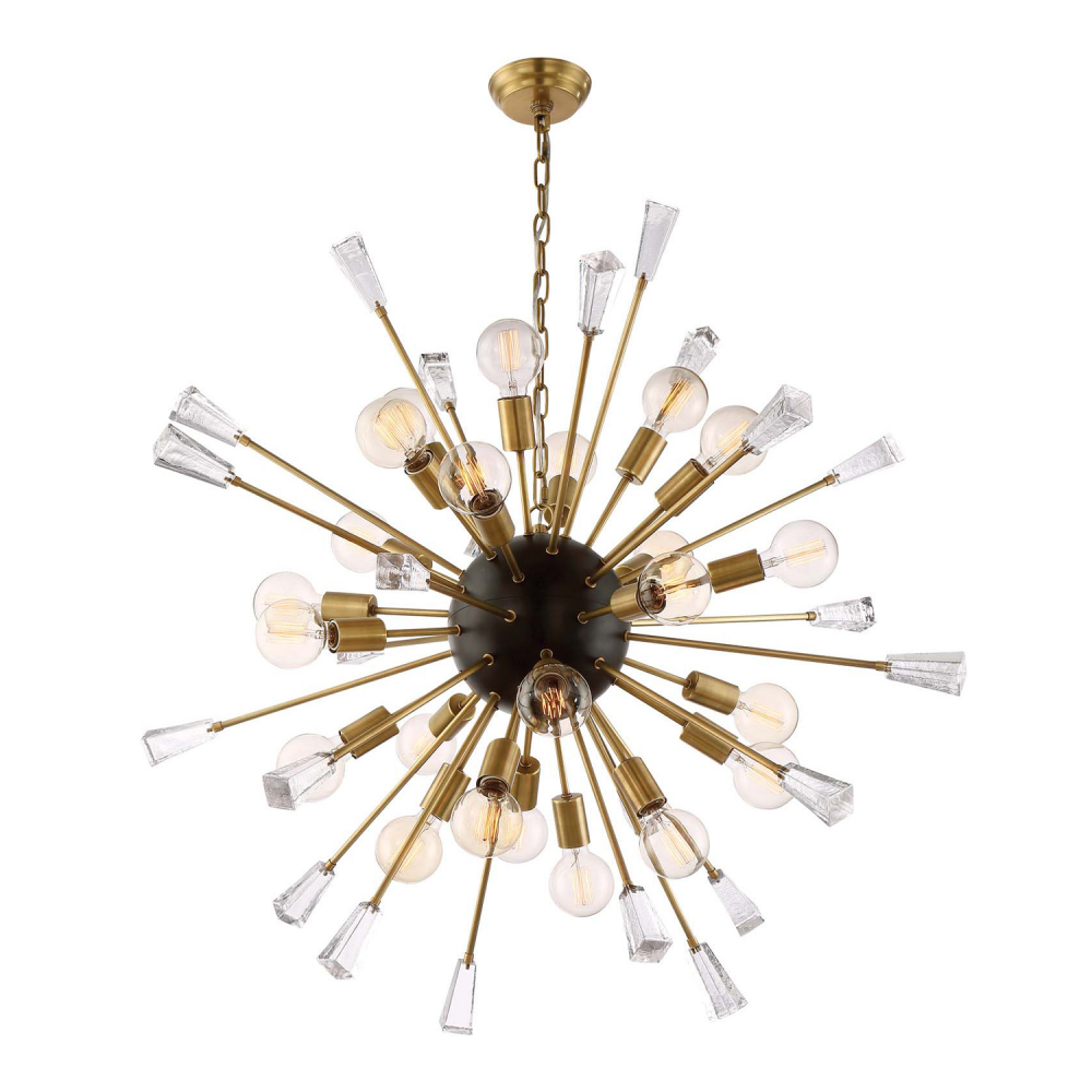 24-Light 40&#34; Aged Brass Rock Crystal Sputnik Chandelier