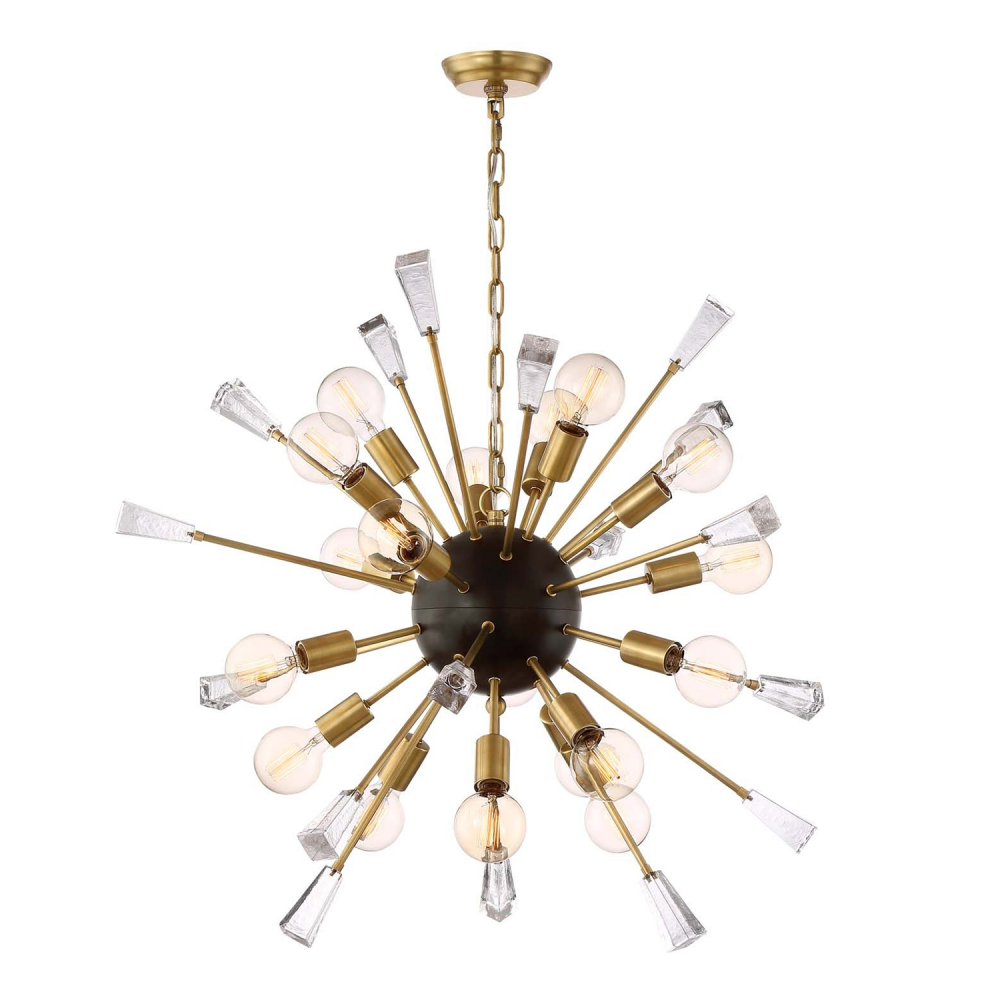 18-Light 36&#34; Aged Brass Rock Crystal Sputnik Chandelier