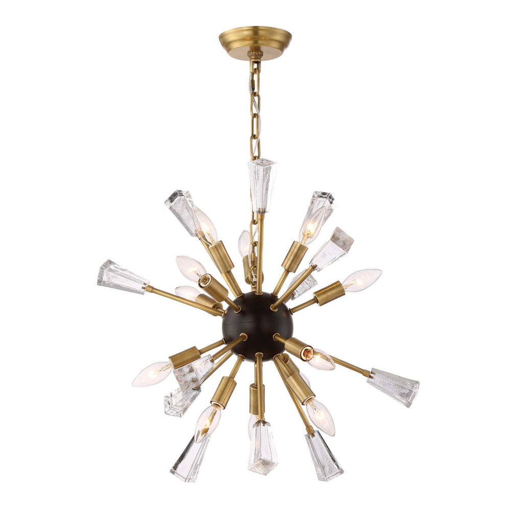 12-Light 24&#34; Aged Brass Rock Crystal Sputnik Chandelier