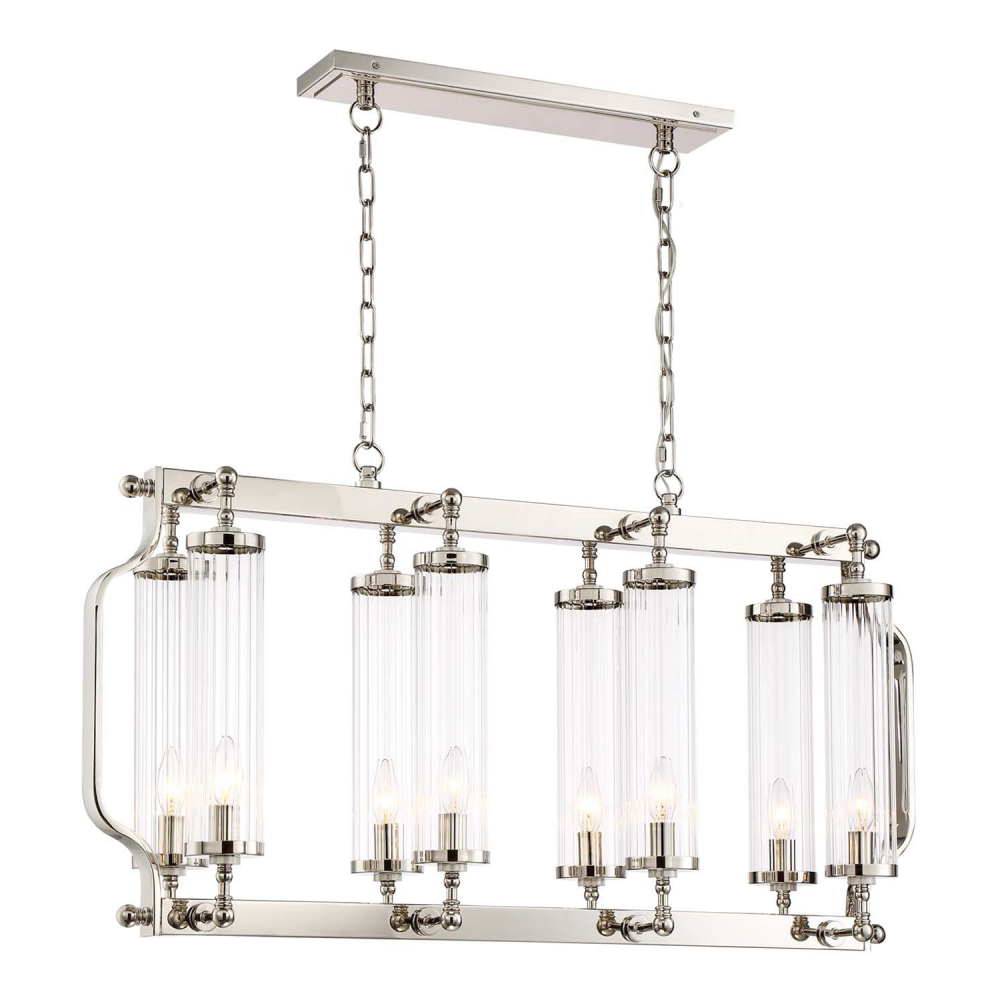 Regis 40&#34; 8-Light, Linear Fluted Glass Chandelier in Polished Nickel