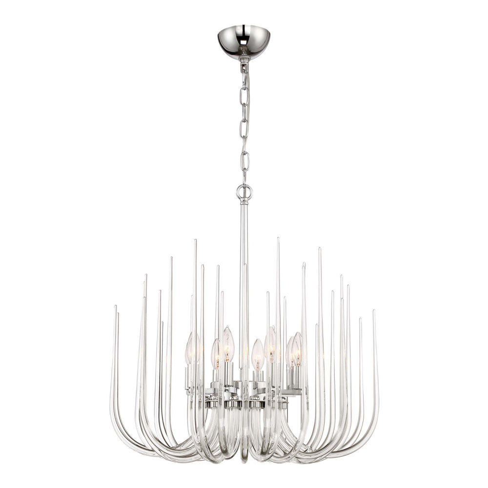 Astoria 24&#34; 8-Light, Curved Glass Chandelier in Polished Chrome