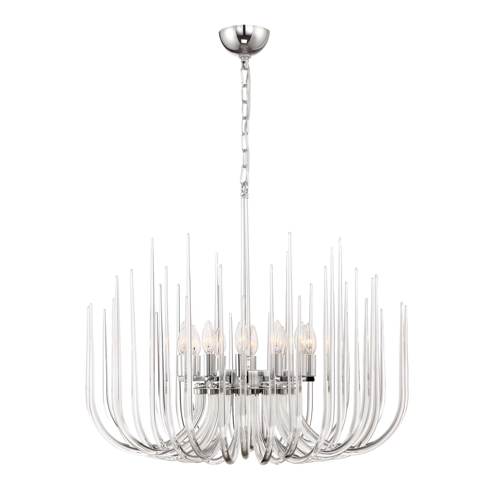 Astoria 30&#34; 12-Light, Curved Glass Chandelier in Polished Chrome