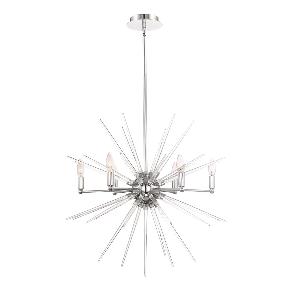 Pulsar 28&#34; 6-Light, Glass Spiked Sputnik in Polished Chrome