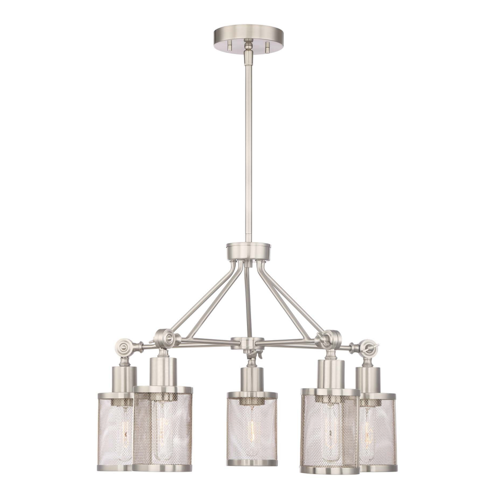 Geminus 22&#34; 5-Light, Industrial Chandelier in Brushed Nickel