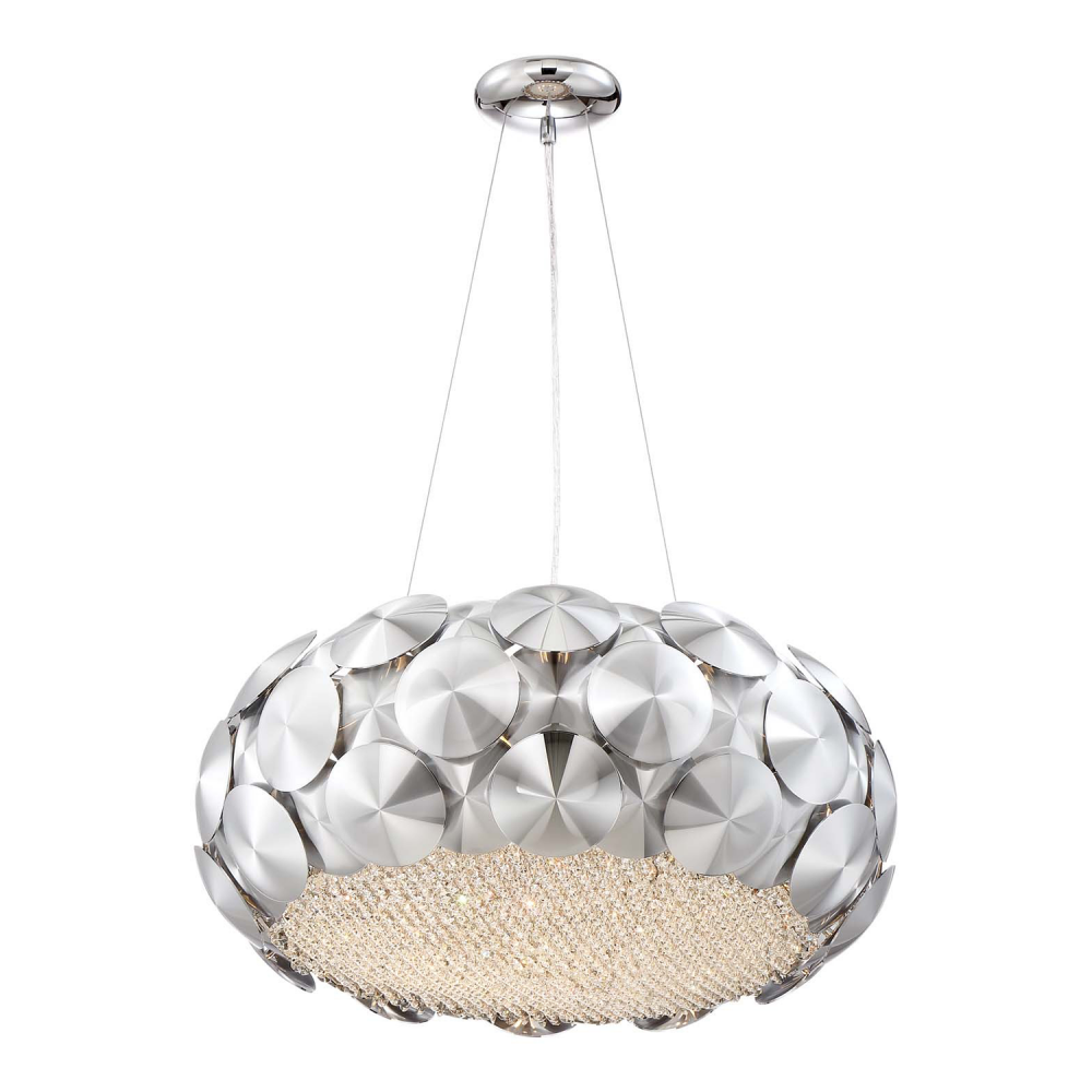 Crown 20&#34; 6-Light, Designer Dome Pendant in Chrome with Crushed Crystal