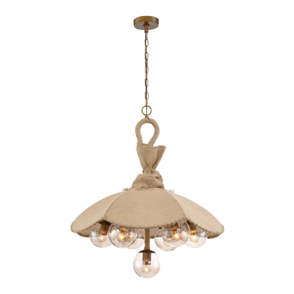 Dujour 28&#34; 7-Light, Burlap Dome Shade Pendant with Glass Globes