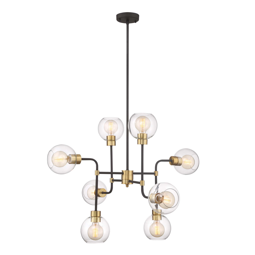 8-Light 34&#34; Adjustable Polished Brass Geometric Globe Chandelier