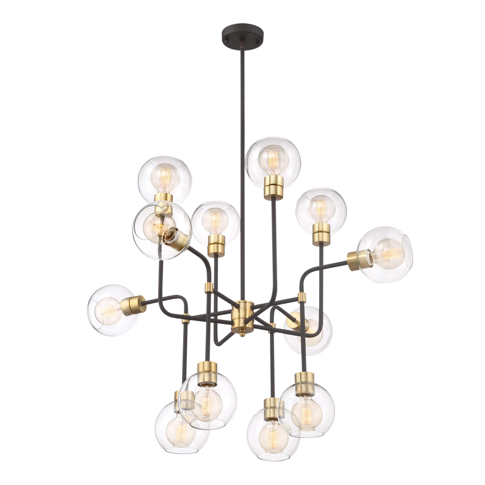 12-Light 43&#34; Adjustable Polished Brass Geometric Globe Chandelier