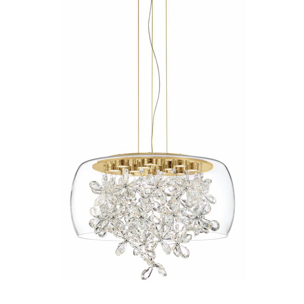 Destiny 20&#34; LED Crystal Chandelier with Glass Shade & Aged Brass