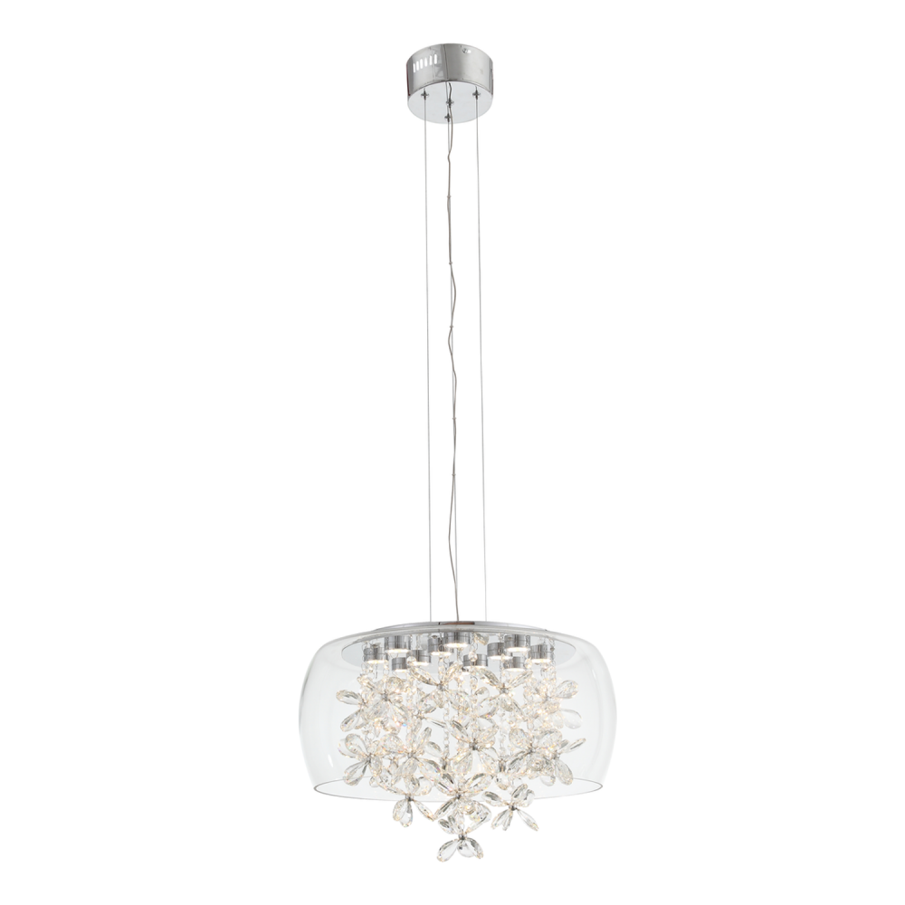 Destiny 20&#34; LED Crystal Chandelier with Glass Shade & Aged Brass