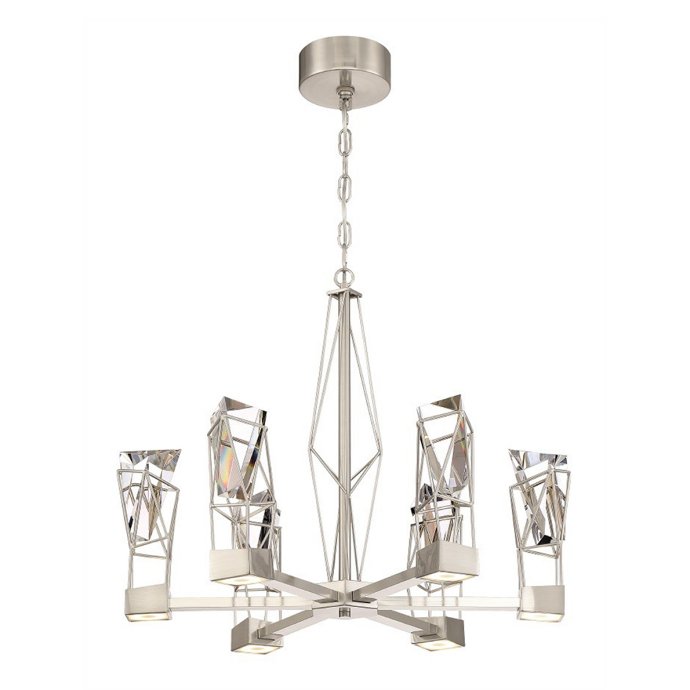 Gem 24&#34; Geometric Crystal LED Chandelier in Satin Nickel