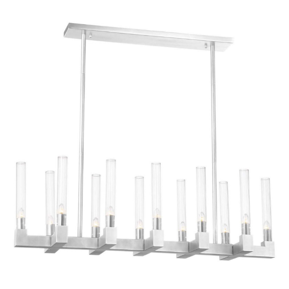 Placid 40&#34; 12-Light, Fluted Glass Linear Chandelier in Polished Nickel