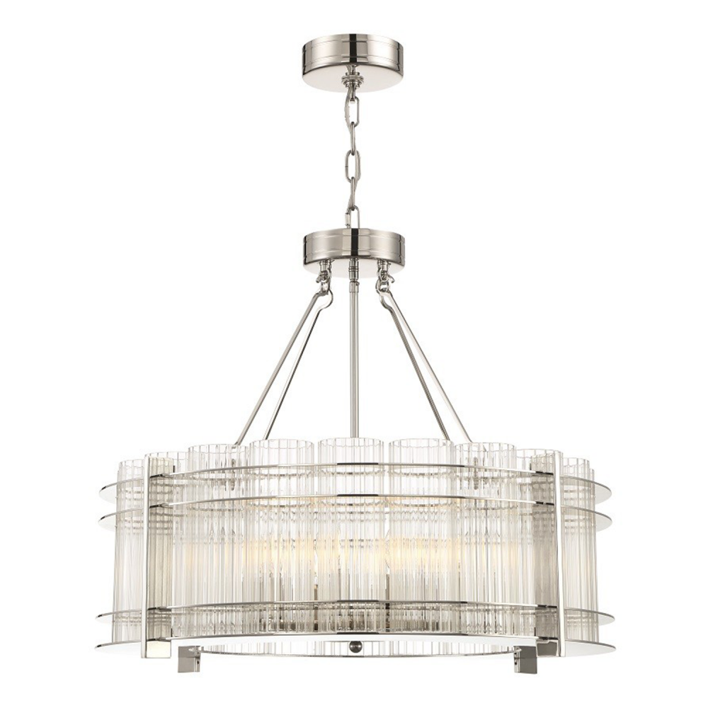 Regis 28&#34; 10-Light, Fluted Glass Drum Chandelier in Polished Nickel