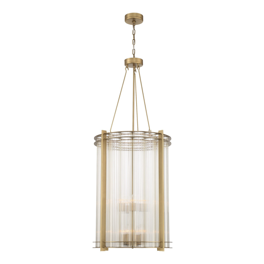 12-Light 24&#34; Foyer Aged Brass Fluted Glass Chandelier
