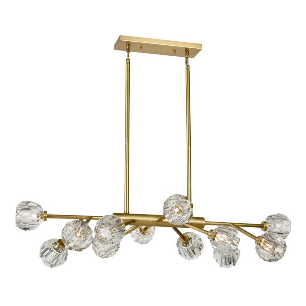 Parisian 35&#34; 12-Light, Crystal Linear Sputnik in Aged Brass
