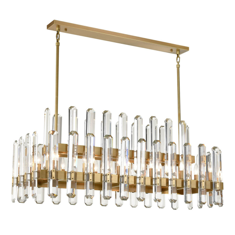 Clarion 48&#34; 14-Light, Vertical Crystal Tier Chandelier in Brass