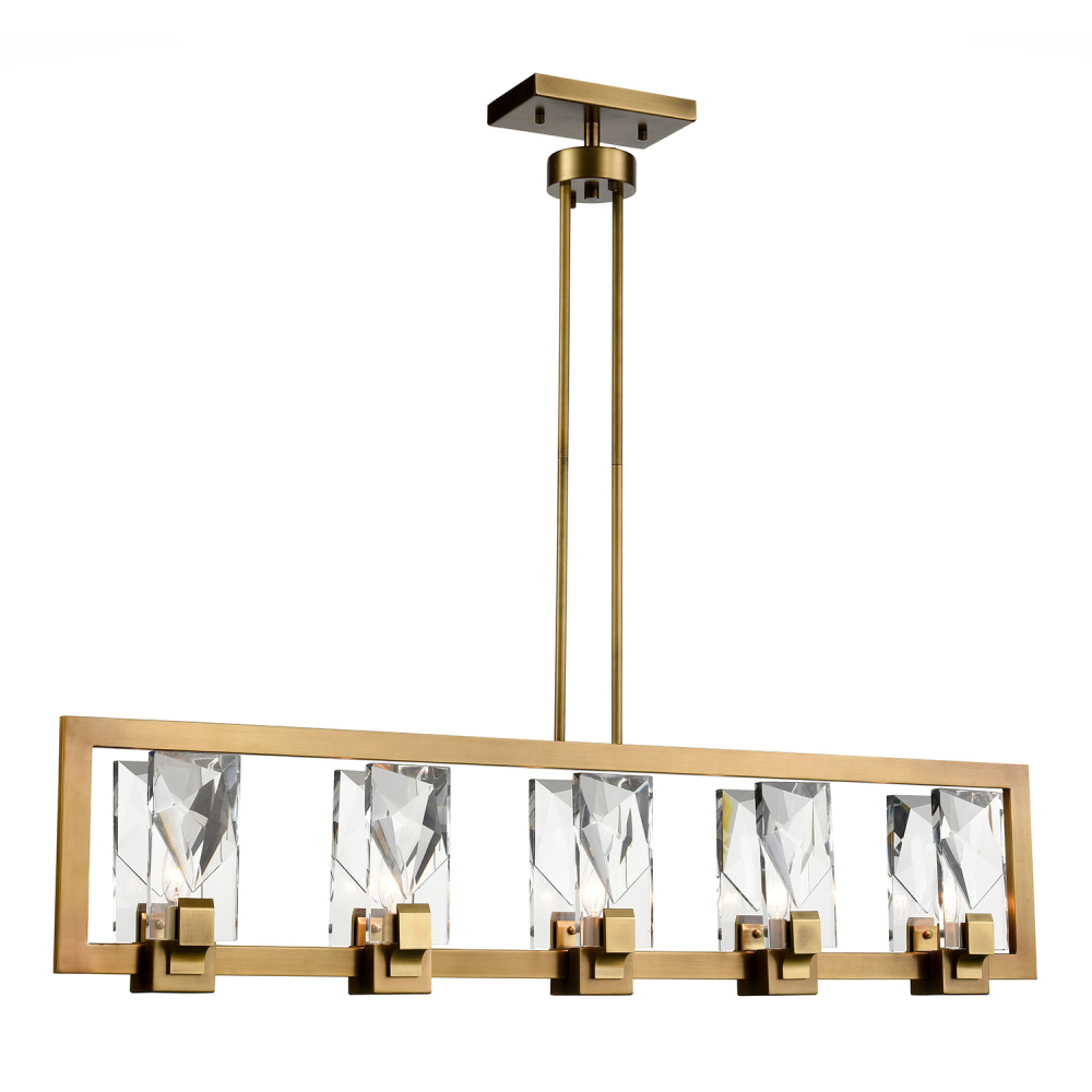 Horizon 46&#34; 5-Light, Crystal Linear Pendant in Aged Brass