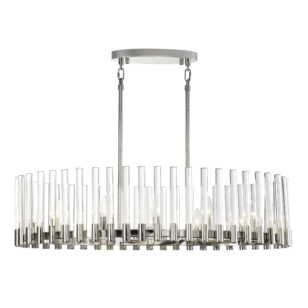 Julian 40&#34; 12-Light, Oval Glass Stem Chandelier in Polished Nickel