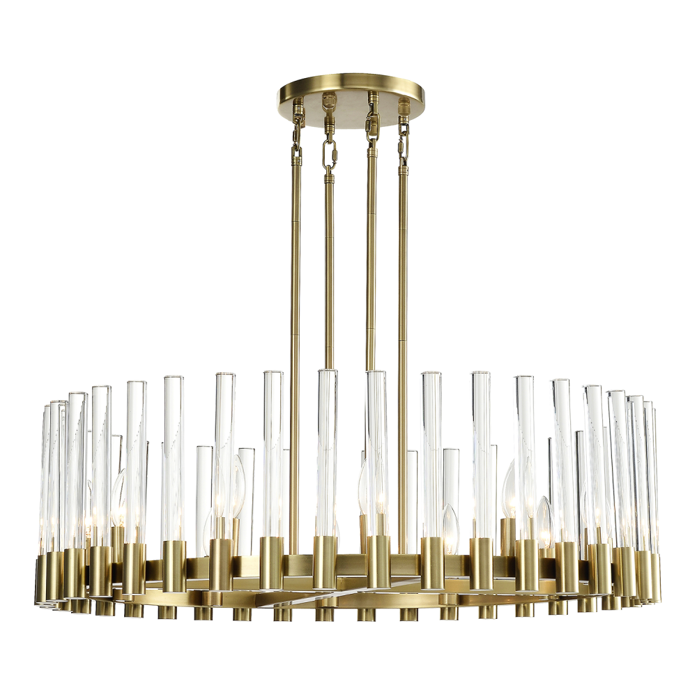 Julian 32&#34; 12-Light, Round Glass Stem Chandelier in Aged Brass