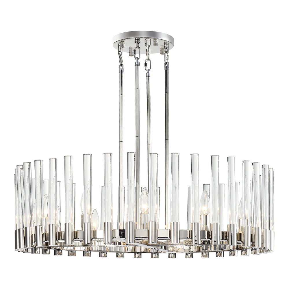 Julian 32&#34; 12-Light, Round Glass Stem Chandelier in Polished Nickel