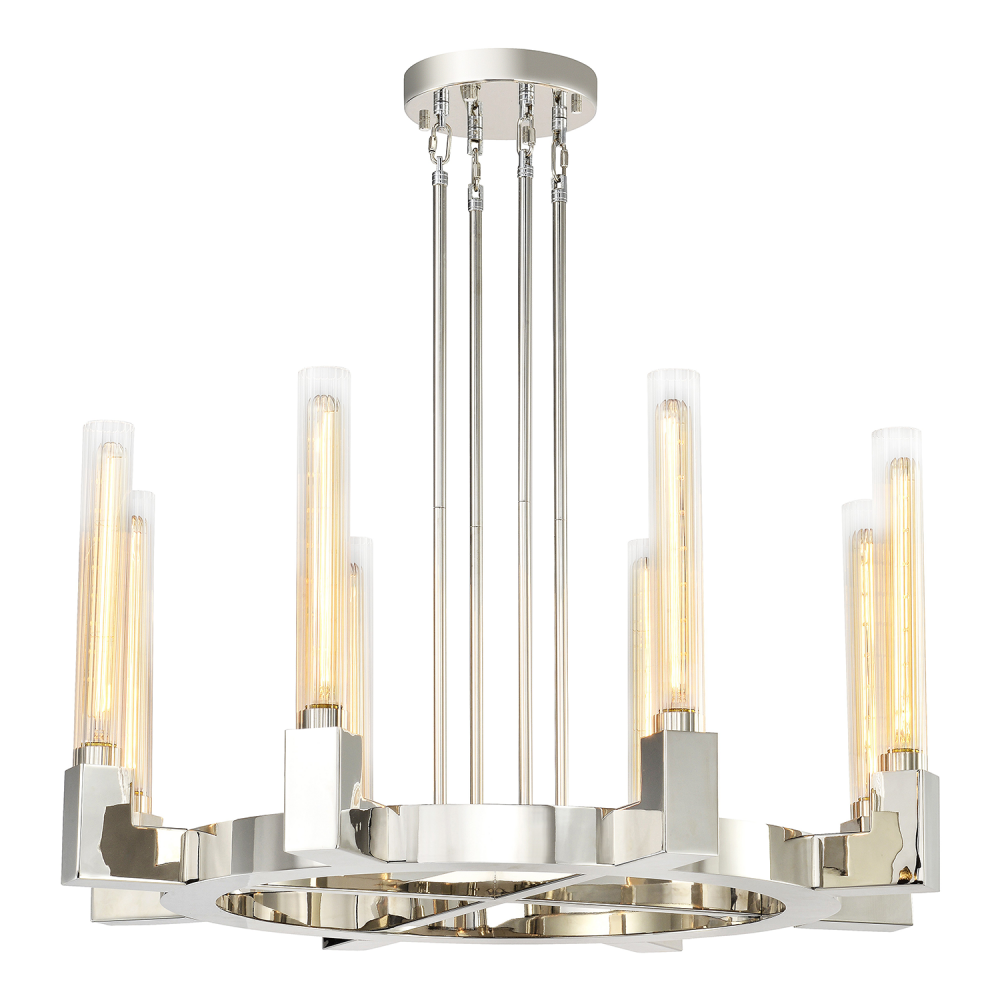 Placid 32&#34; 8-Light, Fluted Glass Round Chandelier in Polished Nickel